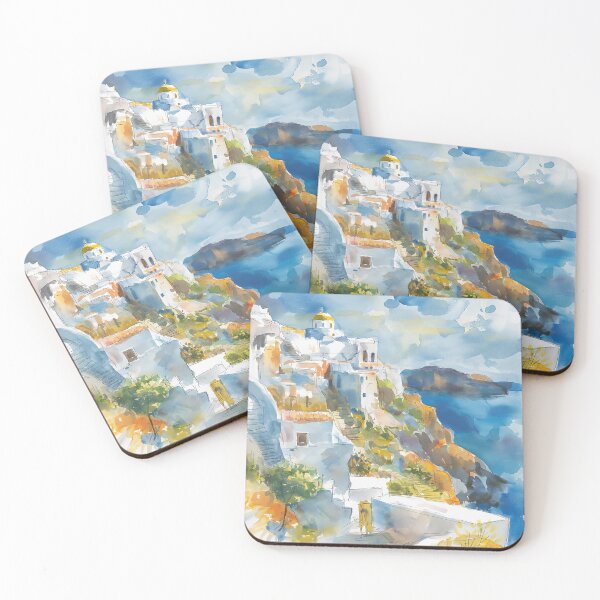 Item preview, Grecian Dreamscape Watercolor Painting - Abstract Sun-soaked Vista designed and sold by aricutcia.