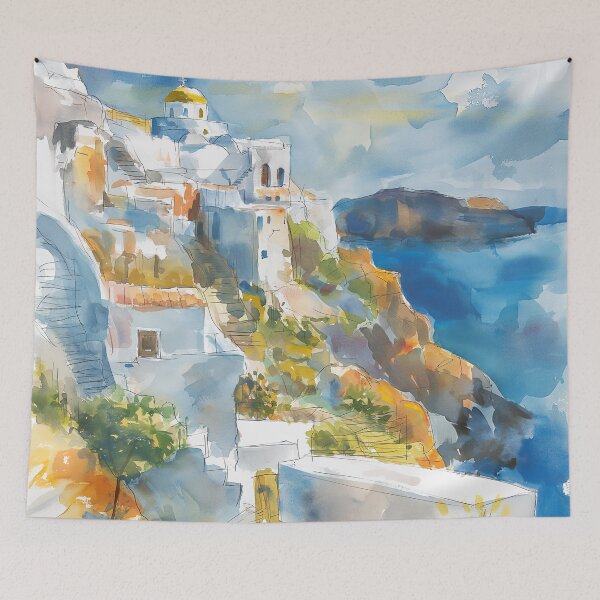 Item preview, Grecian Dreamscape Watercolor Painting - Abstract Sun-soaked Vista designed and sold by aricutcia.