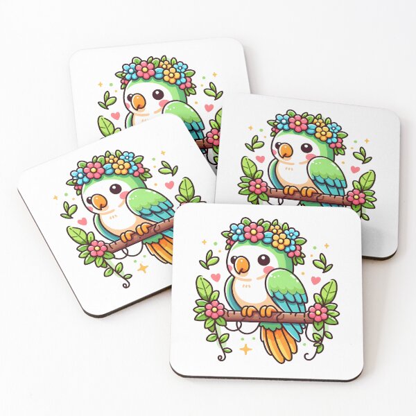 Item preview, Kawaii Parrot With Flower Crown designed and sold by CanvasCutie.