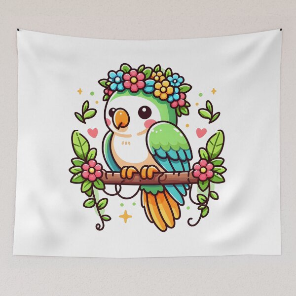 Item preview, Kawaii Parrot With Flower Crown designed and sold by CanvasCutie.