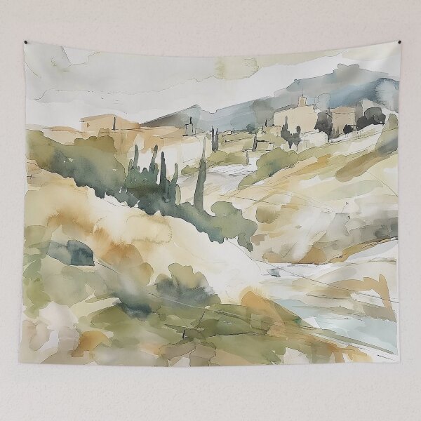 Item preview, Grecian Horizon Watercolor Art - Abstract Mediterranean Vista designed and sold by aricutcia.