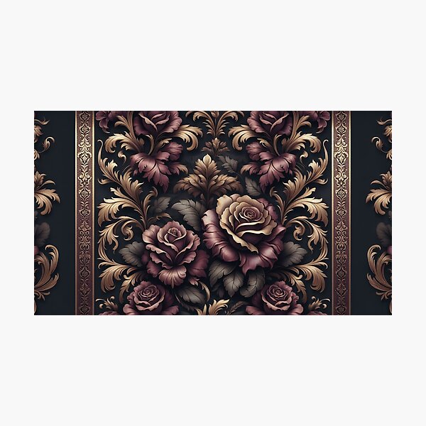 Aperçu de l'œuvre Lavande foncée et damas doré mat avec roses créée et vendue par DesignsByPrnces.