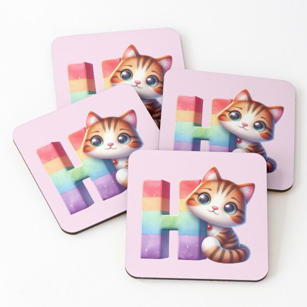 Item preview, Cute Cat Rainbow Letter H designed and sold by NettiesWallArt.