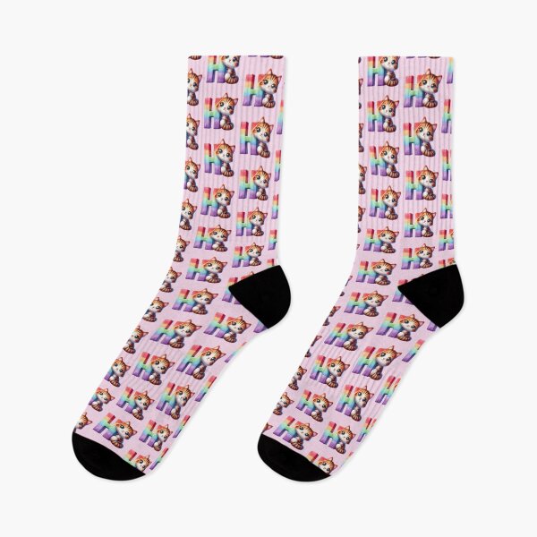 Item preview, Cute Cat Rainbow Letter H designed and sold by NettiesWallArt.