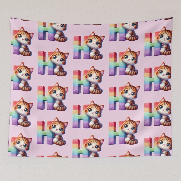 Item preview, Cute Cat Rainbow Letter H designed and sold by NettiesWallArt.