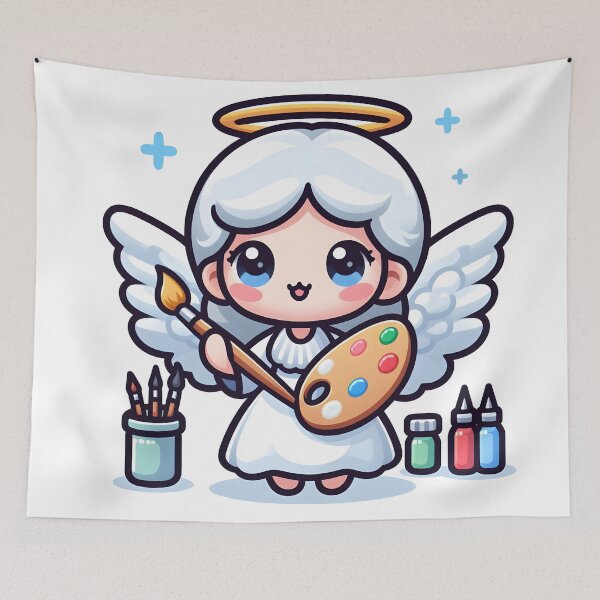 Item preview, Kawaii Pleasant Angel With A Palette And Brush designed and sold by CanvasCutie.