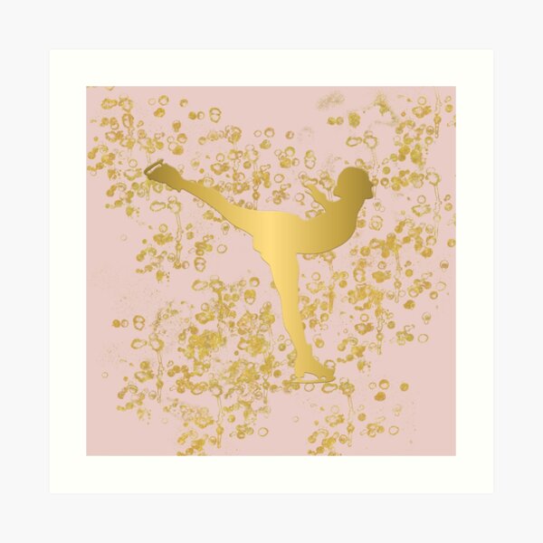 Figure Skater in Golden Flakes and Pink-Graphic Design Art Print