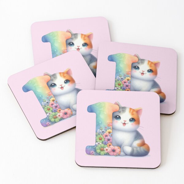 Item preview, Cute Cat Rainbow Letter I designed and sold by NettiesWallArt.