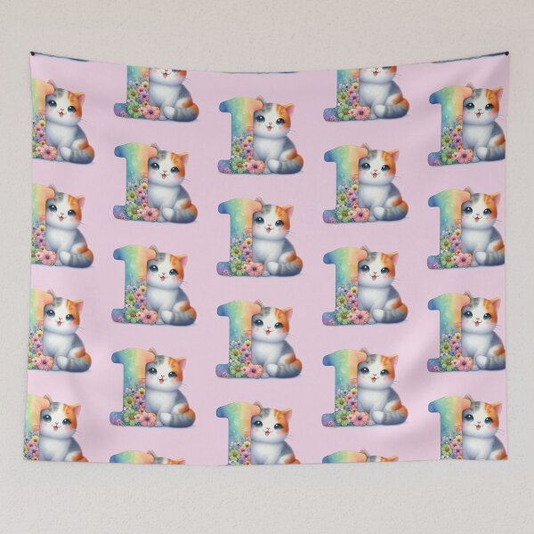 Item preview, Cute Cat Rainbow Letter I designed and sold by NettiesWallArt.