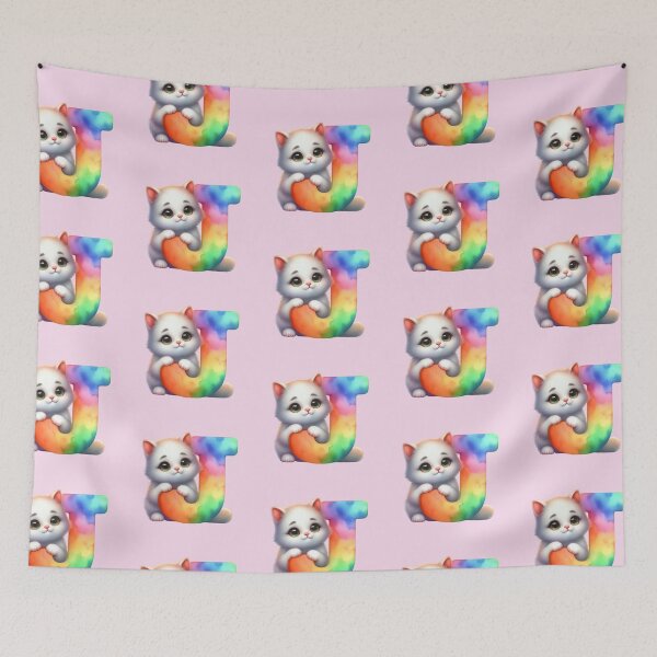 Item preview, Cute Cat Rainbow Letter J designed and sold by NettiesWallArt.