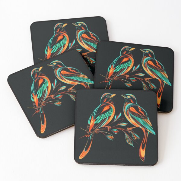 Item preview, Couple of titmice in fluorescent orange and green colors. designed and sold by cristina1001.