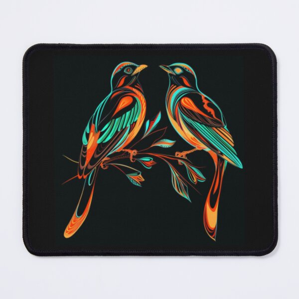 Item preview, Couple of titmice in fluorescent orange and green colors. designed and sold by cristina1001.