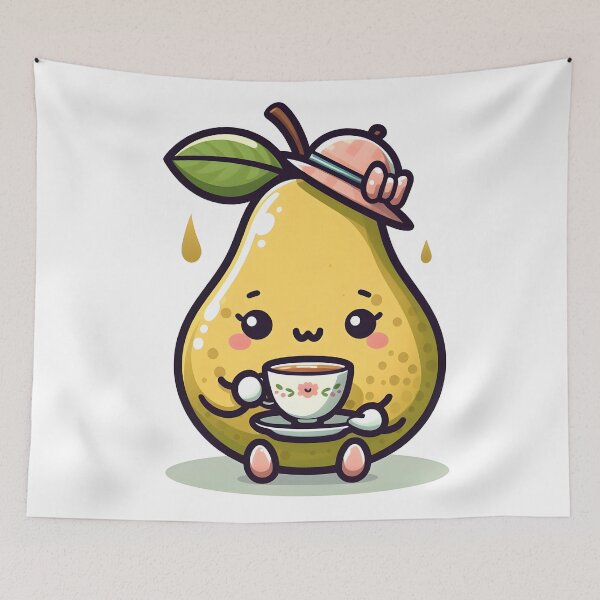 Item preview, Kawaii Pear With A Fancy Hat Sipping Tea designed and sold by CanvasCutie.