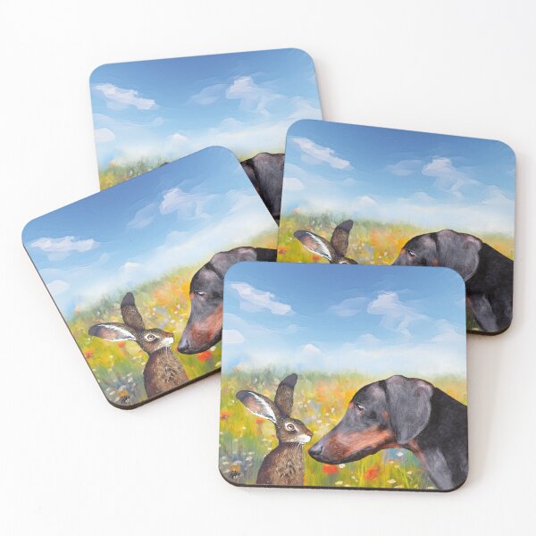 Item preview, Dachshund: Hare and Hound ‘Hello’ designed and sold by ArtandBeauty-UK.