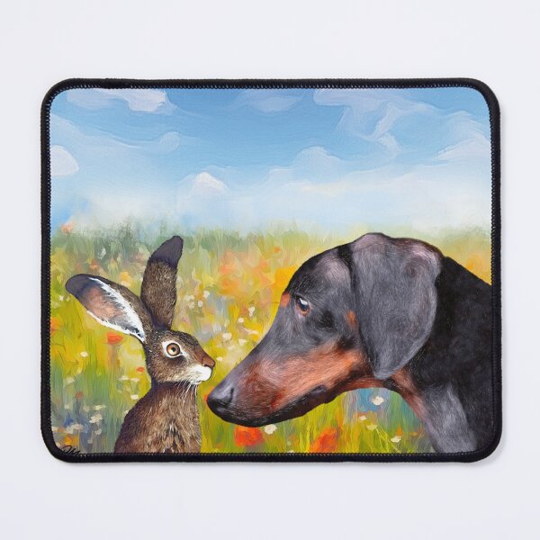 Item preview, Dachshund: Hare and Hound ‘Hello’ designed and sold by ArtandBeauty-UK.