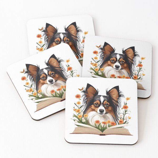 Item preview,  Floristic flowers Dog Papillon Dog and Books designed and sold by GoodyPaws.