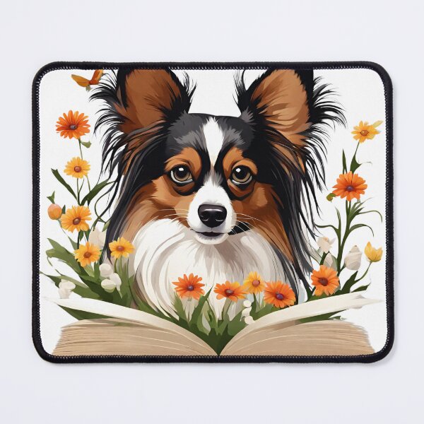 Item preview,  Floristic flowers Dog Papillon Dog and Books designed and sold by GoodyPaws.