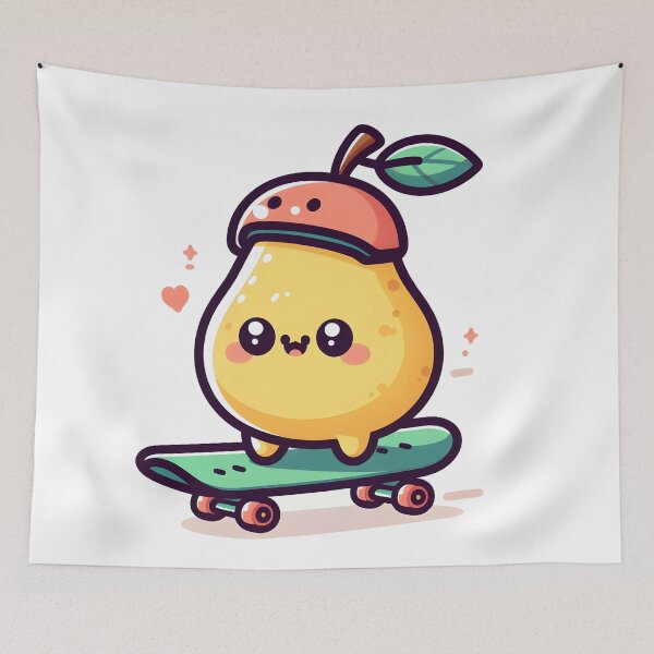 Item preview, Kawaii Pear With A Helmet Riding A Skateboard designed and sold by CanvasCutie.