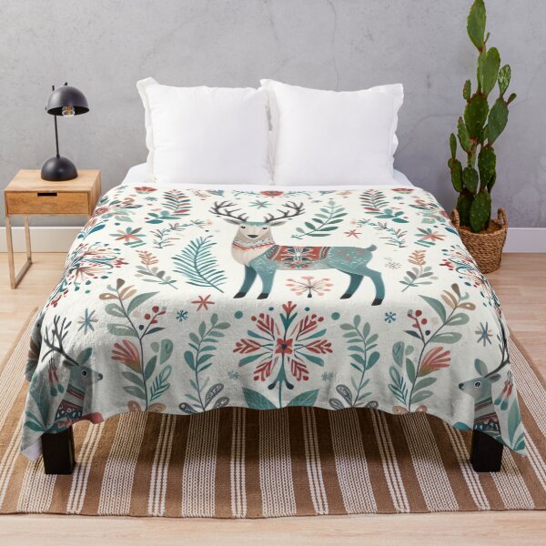 Item preview, Scandinavian Folk Art Stag Animal pattern  designed and sold by FOLK ART FUSION by heidiannemorris.