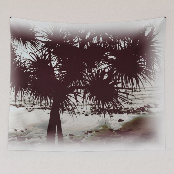 Item preview, Pandanus Tree With Beach And Rocks Black And White designed and sold by Designsbygroovy.