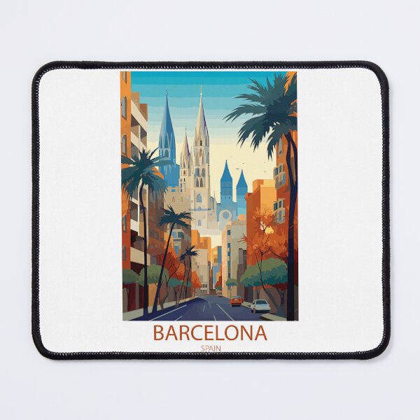 Item preview, Barcelona Spain. Vintage Style Travel Poster. designed and sold by Lucy Goosy Art.