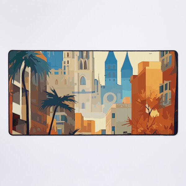 Item preview, Barcelona Spain. Vintage Style Travel Poster. designed and sold by Lucy Goosy Art.