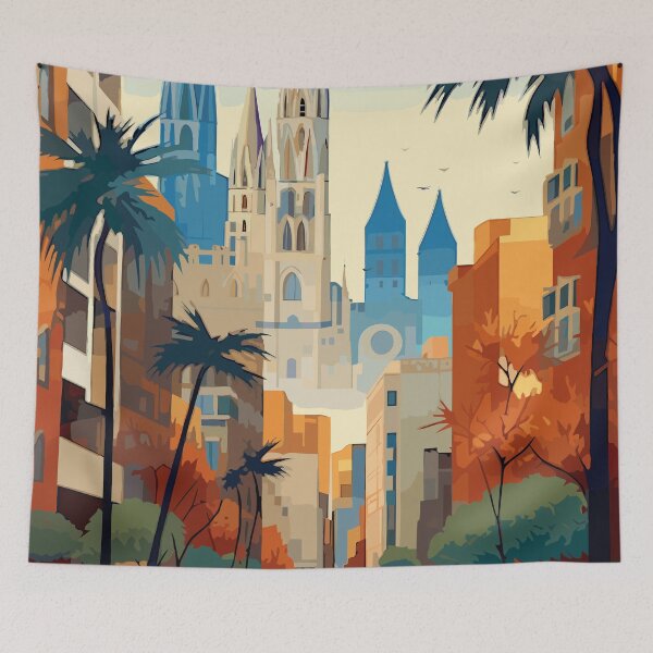 Item preview, Barcelona Spain. Vintage Style Travel Poster. designed and sold by Lucy Goosy Art.