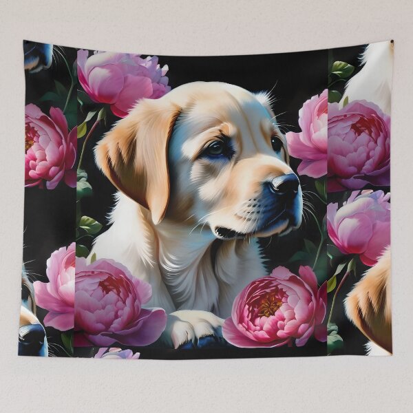 Item preview, Golden Retriever Puppy with Peony Flowers  designed and sold by Previsionart.