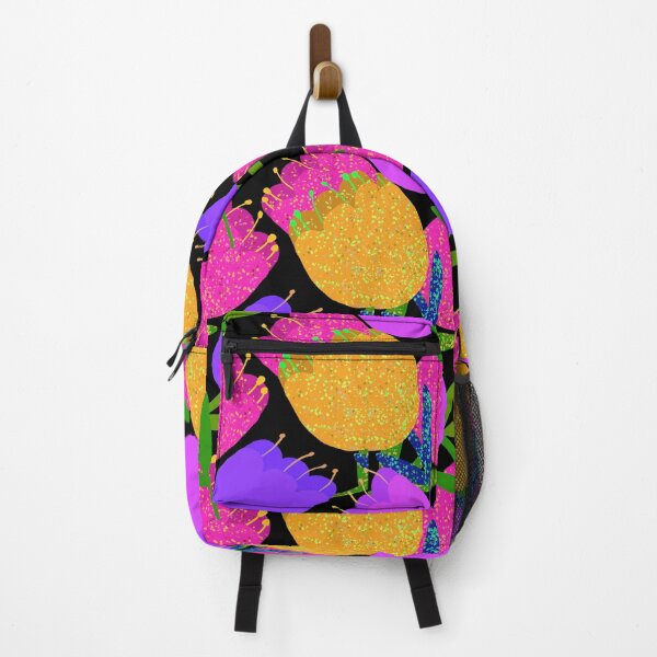 Item preview, Colorful Sparking Hand Drawn Tulips on Black Background - Repeating Floral Pattern designed and sold by Victoria Rose.
