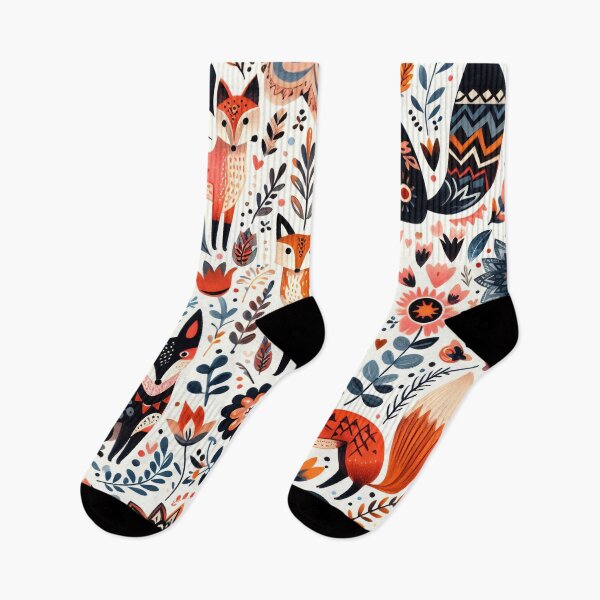 Item preview, Scandinavian Folk Art Foxes Animal pattern by heidiannemorris  designed and sold by FOLK ART FUSION by heidiannemorris.