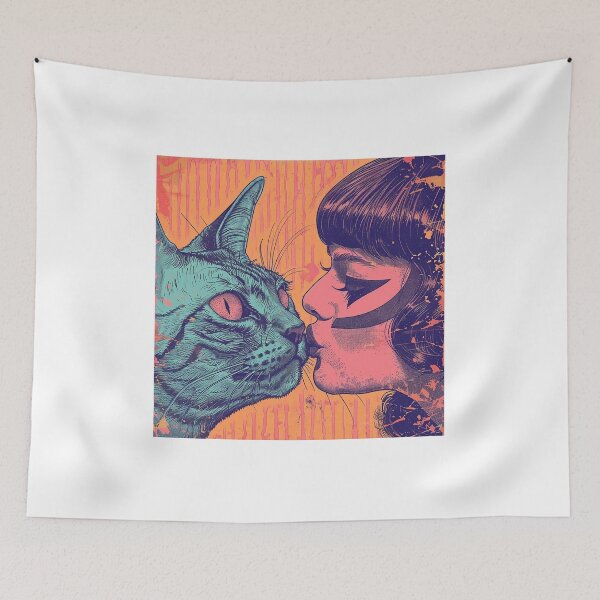 Aperçu de l'œuvre Chat mignon avec fille, chat drôle, chat et fille, minou, gentil chaton, fille et chat, chat fan créée et vendue par CreativeArts-S.