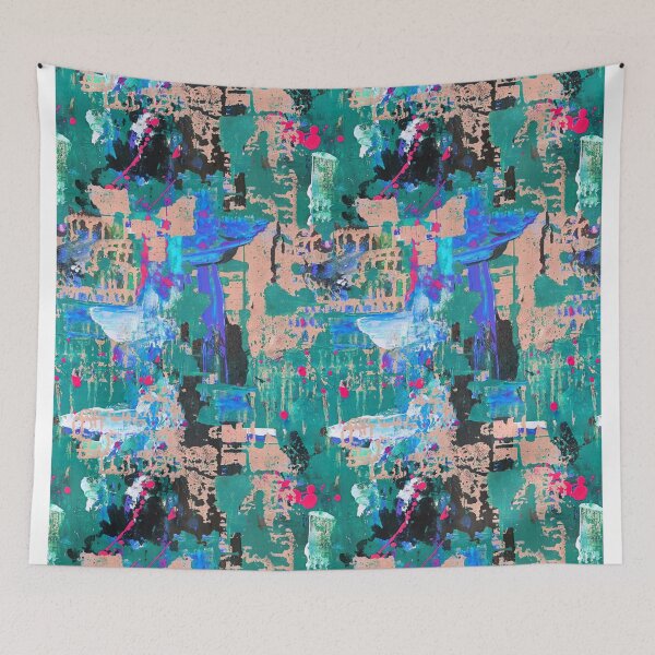 Item preview, Artistic pattern dripping blue green peach designed and sold by Alessandro Remo Mazzoni Remotextiles.