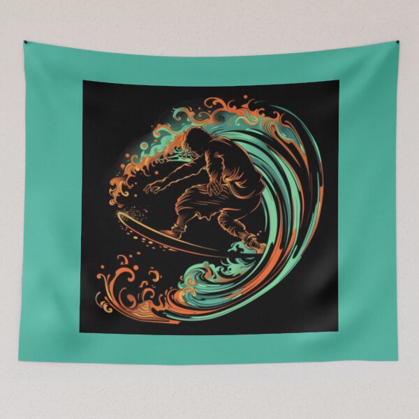 Item preview, Surfer on board in fluorescent orange and green colors. designed and sold by cristina1001.