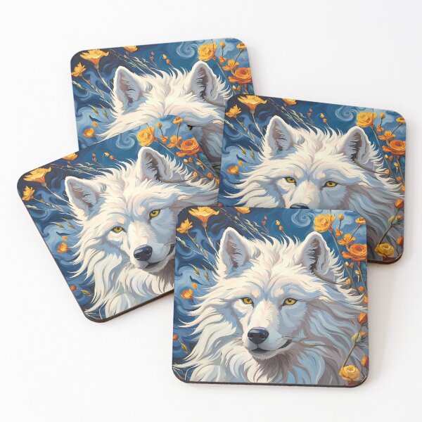 Item preview, White Wolf and Flowers, Ai Generated Art  designed and sold by ACC .
