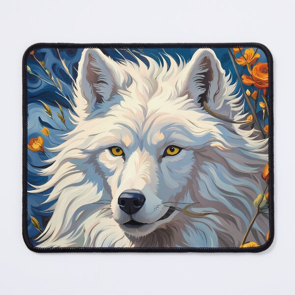 Item preview, White Wolf and Flowers, Ai Generated Art designed and sold by ACC .