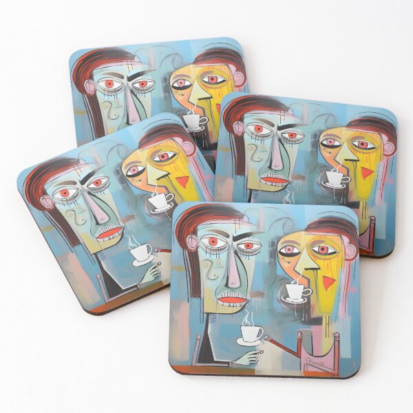 Item preview, Caffeine Harmony- Abstract Couple Delighting in Coffee with Vibrant Acrylic Brushstrokes designed and sold by OlfactoART Studio.