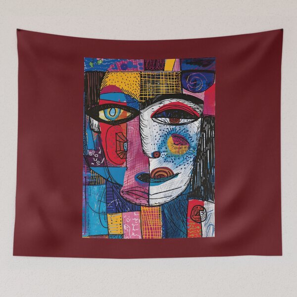Item preview, Abstracted Realities- Fragmented Portrait Visage Evoking Cubist Art Brut Aesthetics designed and sold by OlfactoART Studio.