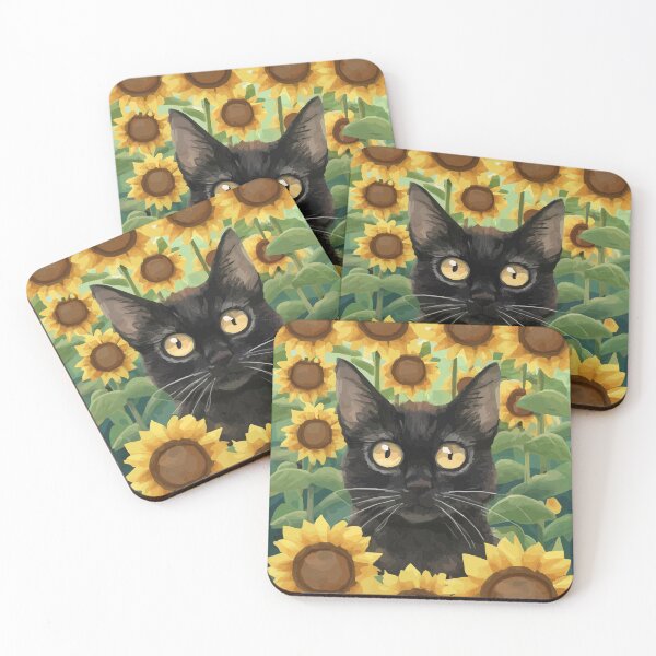Item preview, Sunflower Black Cat Watercolor Painting designed and sold by Art-Jiyuu.