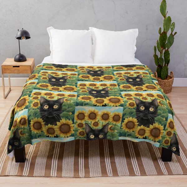 Item preview, Sunflower Black Cat Watercolor Painting designed and sold by Art-Jiyuu.
