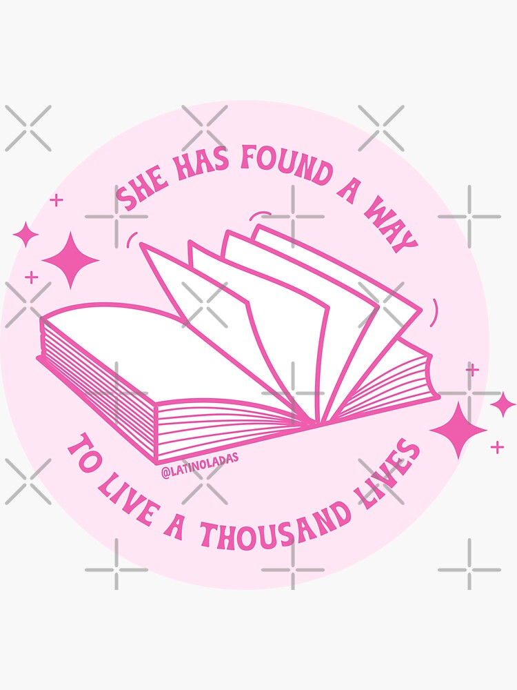 Thumbnail 3 von 3, Sticker, Sie hat einen Weg gefunden, tausend Leben zu leben / Hot Pink Colors Bookworm Kindle Aesthetic Quote designt und verkauft von Latinoladas.