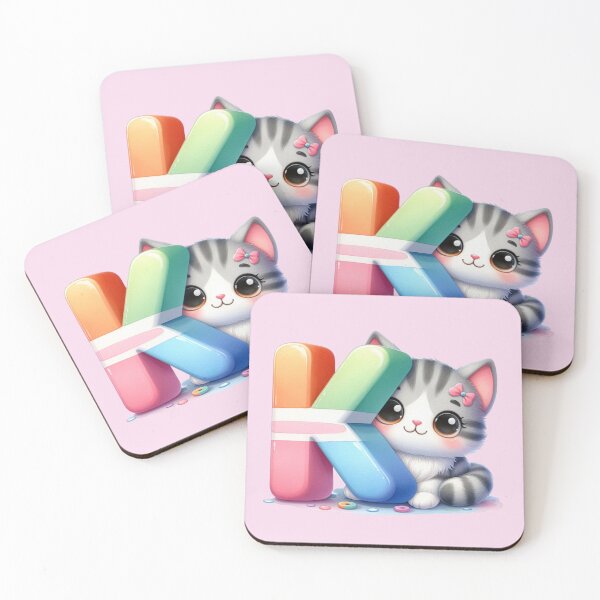 Item preview, Cute Cat Rainbow Letter K designed and sold by NettiesWallArt.