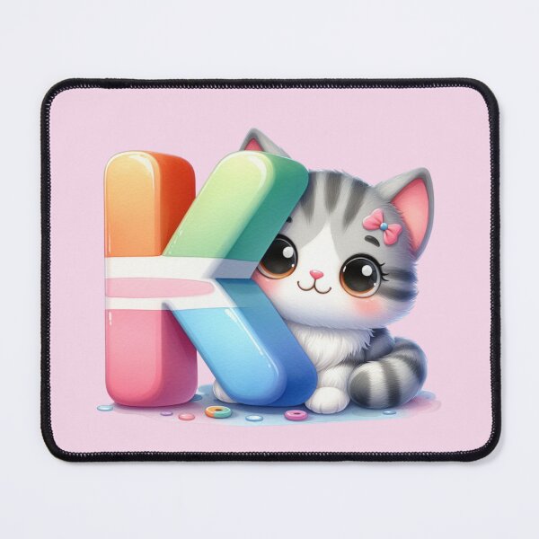 Item preview, Cute Cat Rainbow Letter K designed and sold by NettiesWallArt.