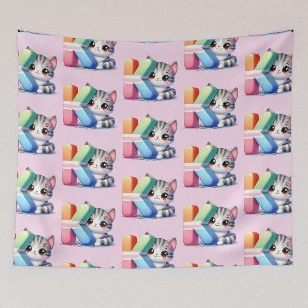 Item preview, Cute Cat Rainbow Letter K designed and sold by NettiesWallArt.