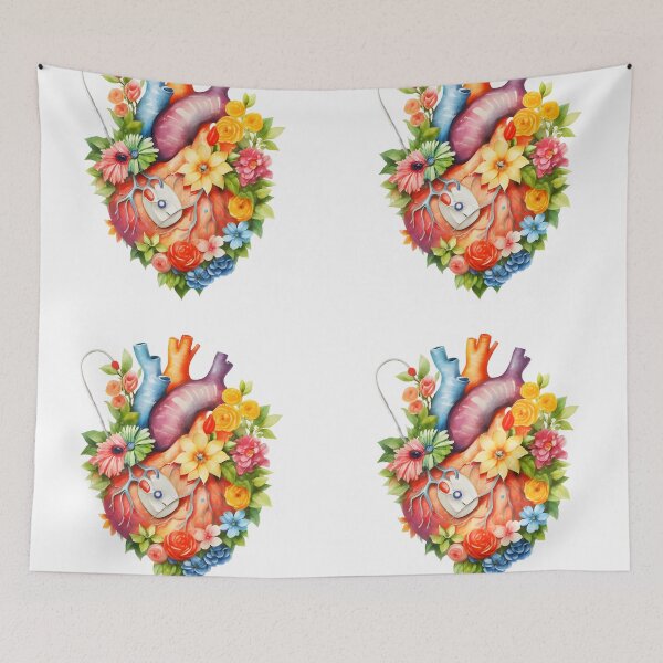 Item preview, Floral anatomy heart with pacemaker designed and sold by EmeraldeaArt.