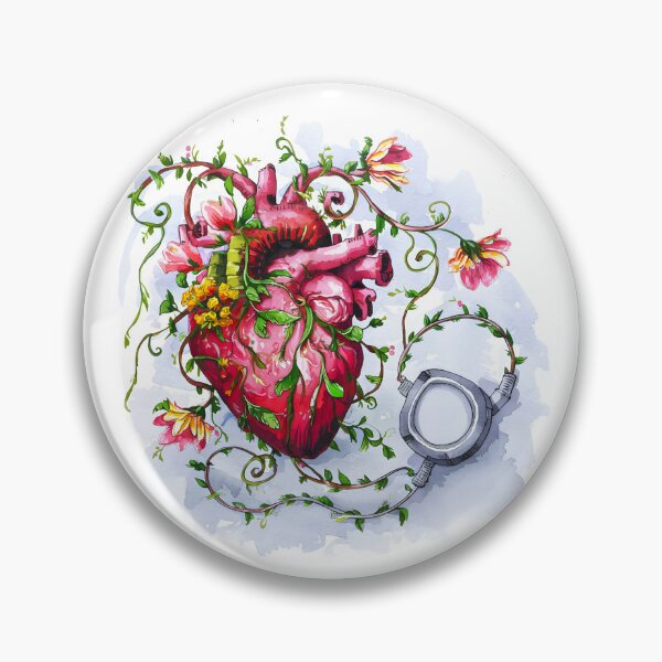 Item preview, Watercolor Botanical Anatomical heart with pacemaker designed and sold by EmeraldeaArt.