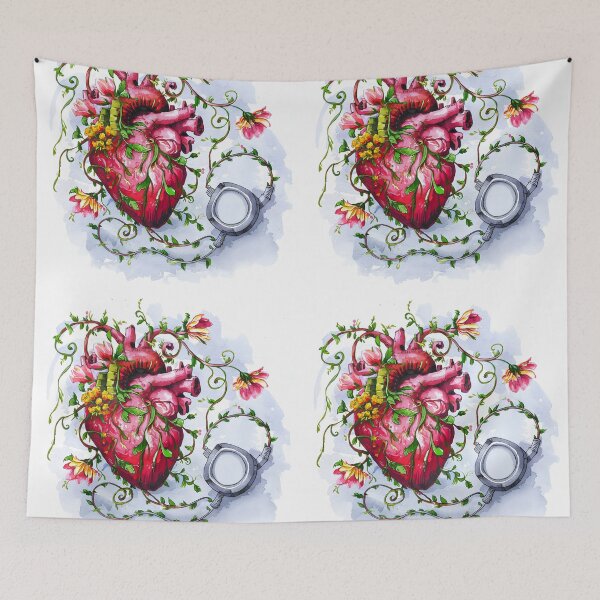 Item preview, Watercolor Botanical Anatomical heart with pacemaker designed and sold by EmeraldeaArt.