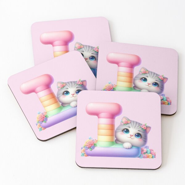 Item preview, Cute Cat Rainbow Letter L designed and sold by NettiesWallArt.