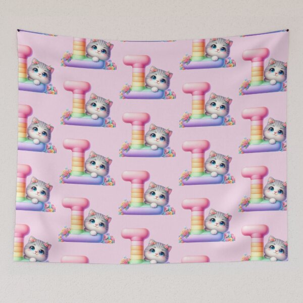 Item preview, Cute Cat Rainbow Letter L designed and sold by NettiesWallArt.