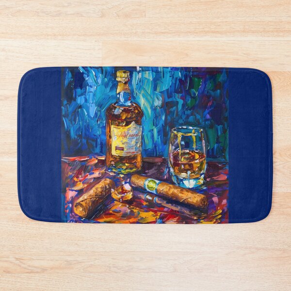 Artikelvorschau, Lebendiges Whisky-Stillleben - Postimpressionismus - Eingebettet in die reiche Palette von Whisky und Zigarren entworfen und verkauft von OlfactoART Studio.