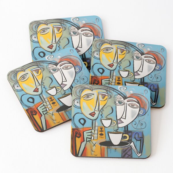 Item preview, Coffee Companions- Anthropomorphic Figures Delight in a Java Moment with Dynamic Acrylics designed and sold by OlfactoART Studio.